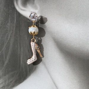 Hand Crafted White Heel with Bling Drop Dangle Earrings